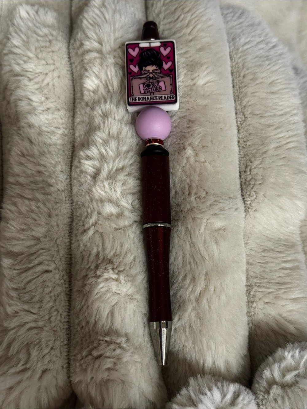 The Romance Reader Pink Beaded Pen Charm